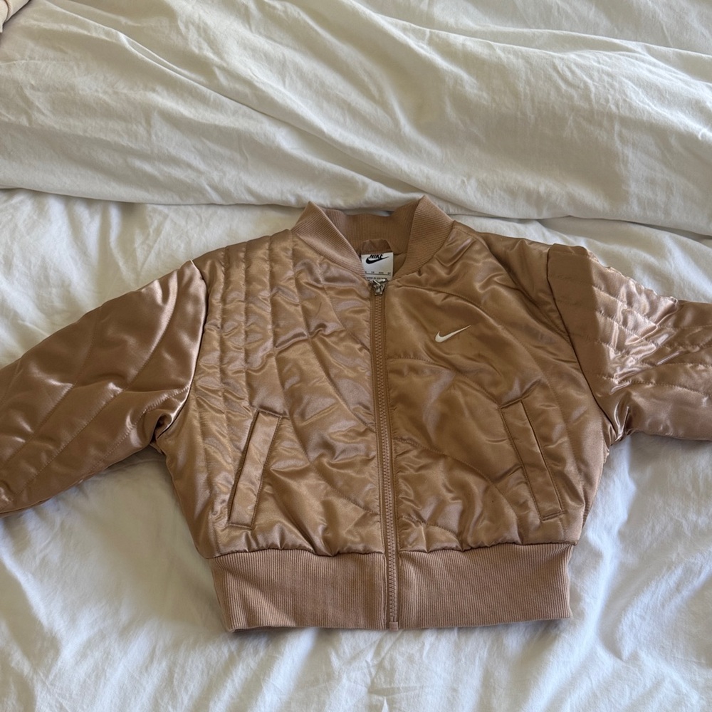 Nike Kids' Tan Quilted Bomber Jacket, Size XS